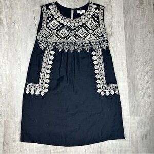 THML Navy Dress with Cream Embroidery